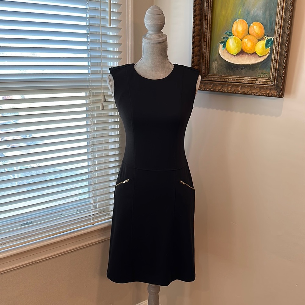 CALVIN KLEIN black dress gold zippers